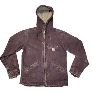 Carhartt J130 Sandstone Active Jacket XS Dark Wine Duck Canvas Sherpa Lined...